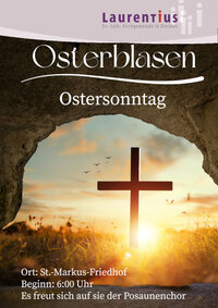 Plakat Osterblasen Ein Kreuz im Blick aus einem Höhlenausgang richtung Sonnenaufgang